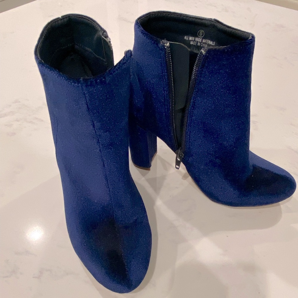 Blue Velvet Heeled Bootie
